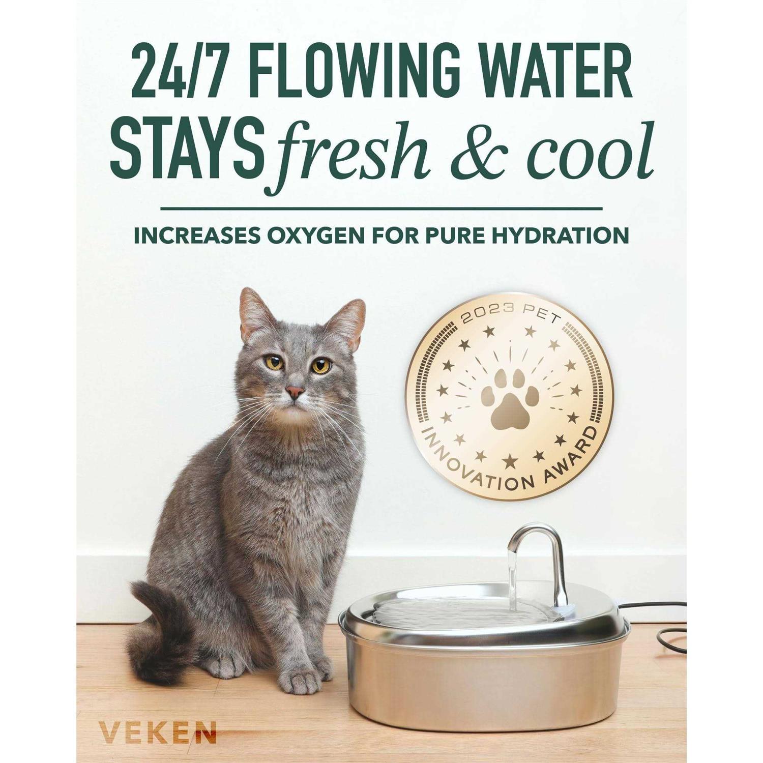 Alternative view of Innovation Award Winner Veken 85oz/2.5L Oval Stainless Steel Pet Fountain, Automatic Cat and Dog Water Dispenser with Smart Pump for Cats