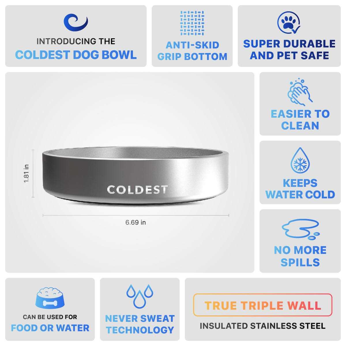 Alternative view of Coldest Dog Bowl Stainless Steel Non Slip No Spill Proof Skid Metal Insulated Dog Bowls
