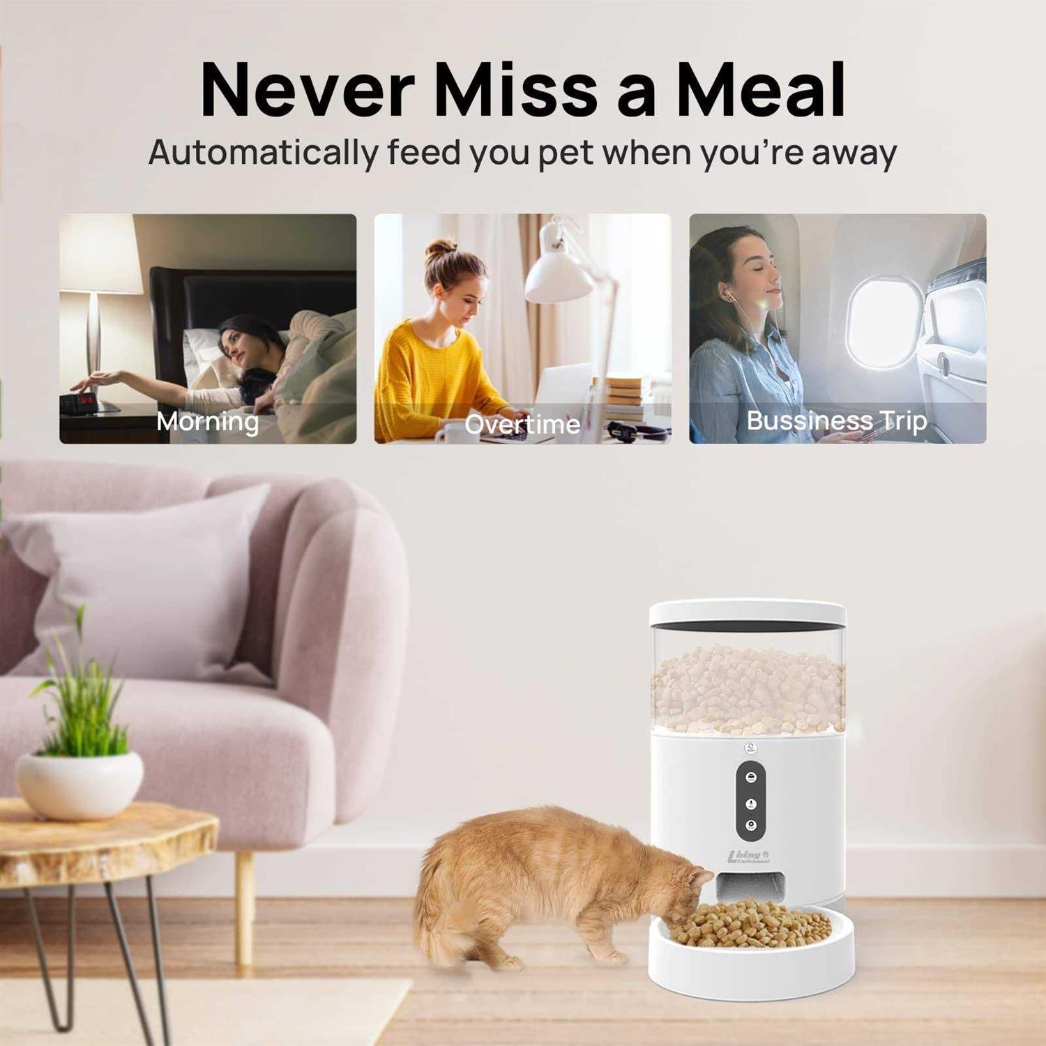 Alternative view of Living Enrichment Automatic Cat Feeder, Auto Dog Food Dispenser, WiFi Smart Pet Feeder 4L, Distribution Alarms and Voice Recorder
