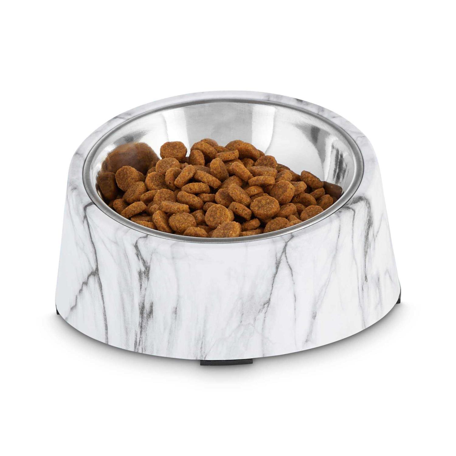 Alternative view of EveryYay Dining in Slanted Marble-Print Base and Stainless-Steel Dog Bowl Set