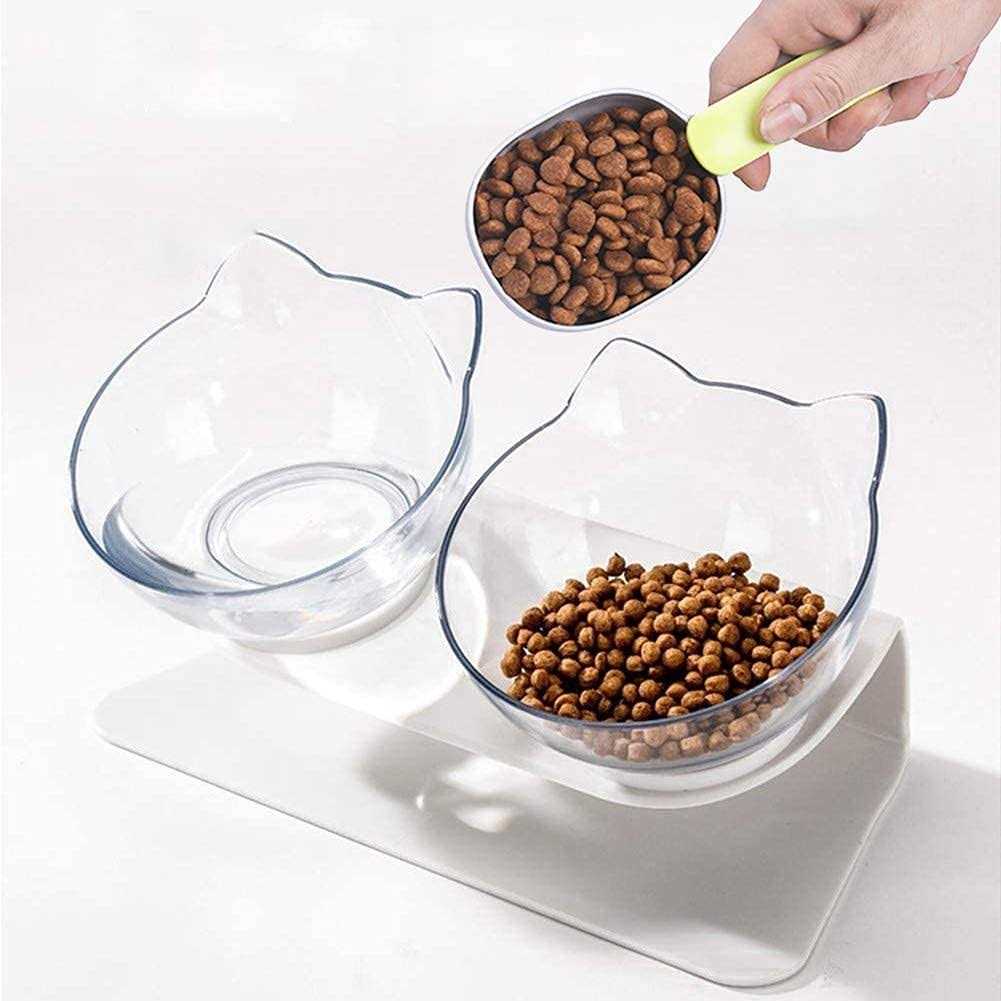 Speedy Panther Raised Cat Bowl with Stand 15 Tilted Cat Bowls for Kittens Elevated Cat Bowl Anti Vomiting Double Cat Bowls Plastic Transparent Cat Feeding Bowl