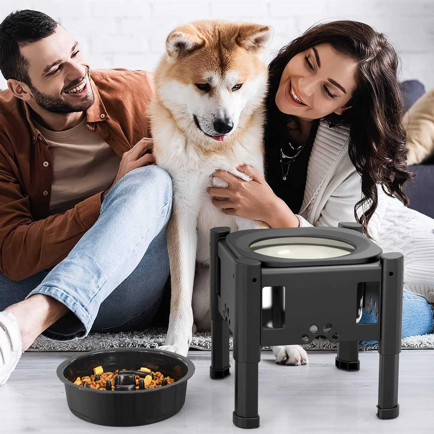Alternative view of Lewondr Elevated Dog Water Bowl No Spill 80OZ/2.5L Large Capacity Raised Water Bowl for Dogs with Slow Feeder Dog Bowl
