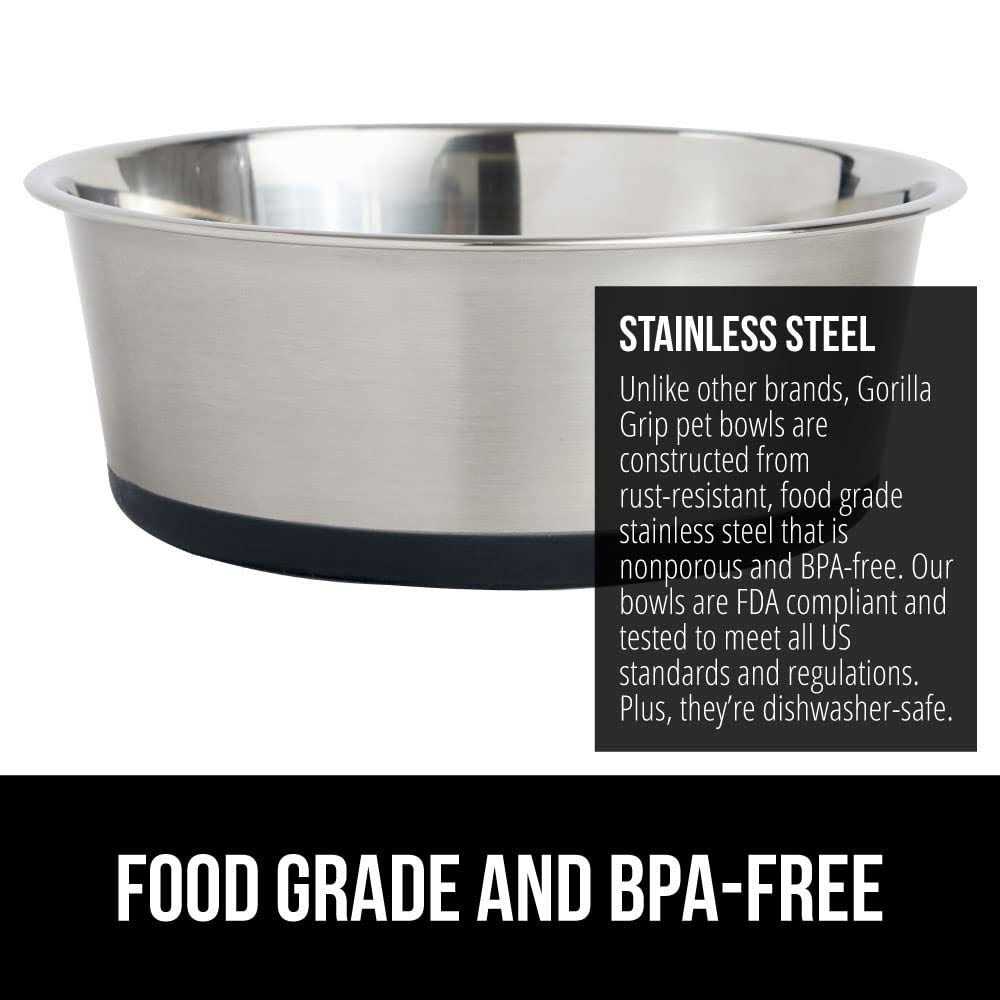 Alternative view of Gorilla Grip Stainless Steel Metal Dog Bowl Set of 2 Rubber Base