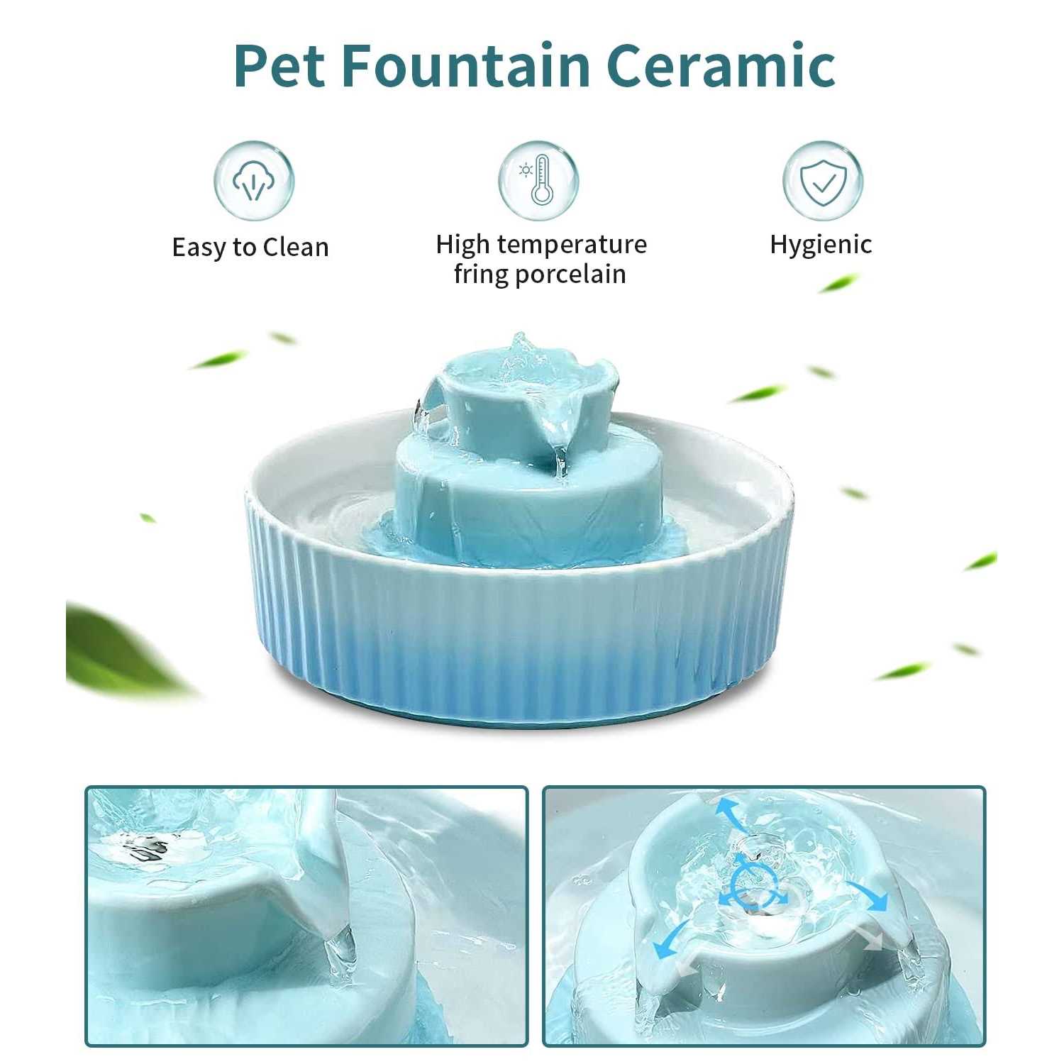 Alternative view of nautypaws ceramic cat water fountain, ceramic pet fountain, 2.1 l drinking fountains bowl for cats and dogs