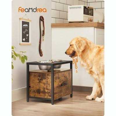 Alternative view of Feandrea Elevated Dog Bowls for Large Dog Dog Feeder Raised Bowl Stand with Storage Drawer 2 Bowls Rustic Brown and Black