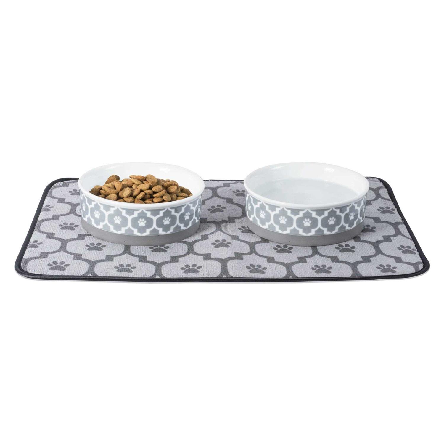 Alternative view of Bone Dry Pet Bowl White Marble Set/2