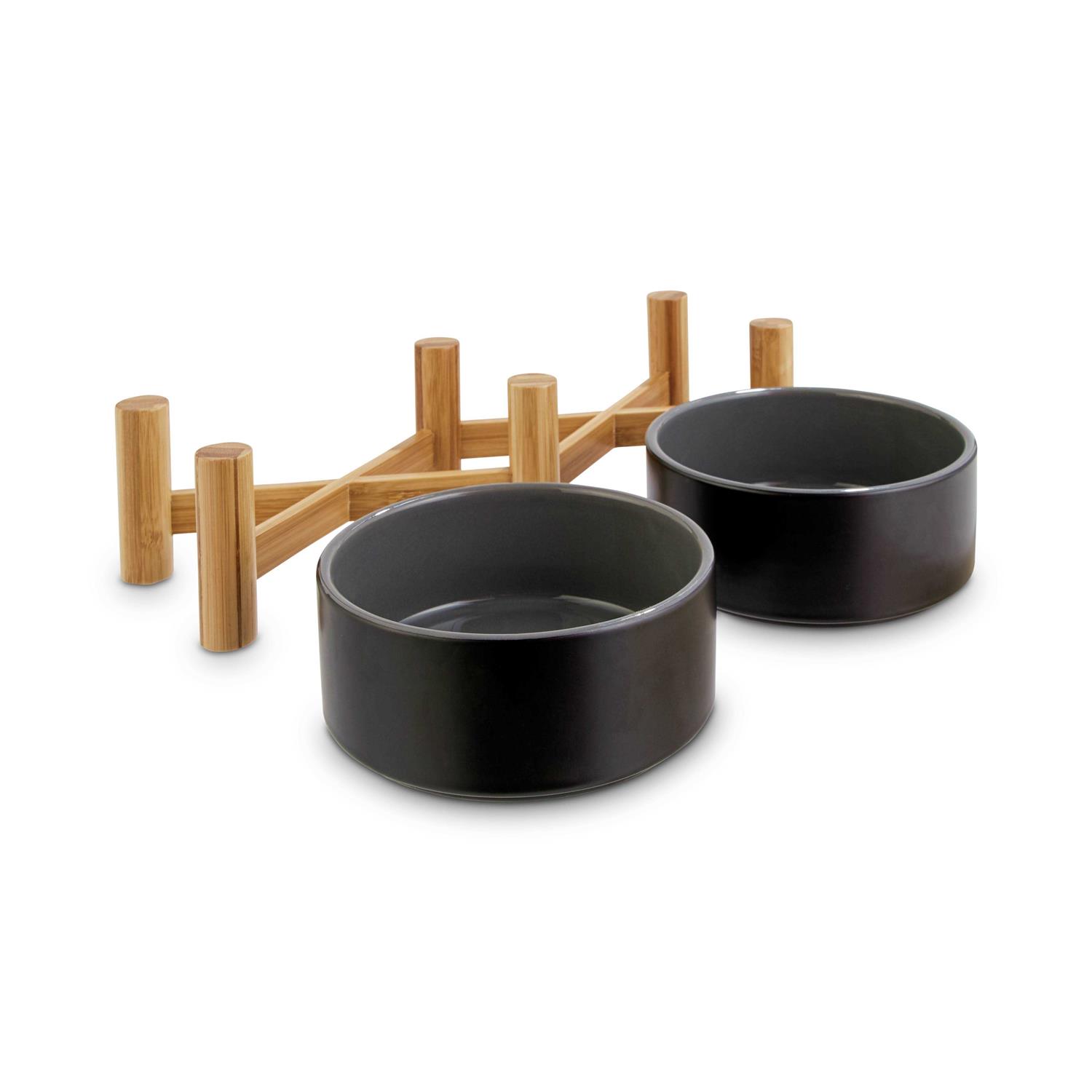 Alternative view of Reddy Black Ceramic Bamboo Elevated Double Diner Pet Bowl