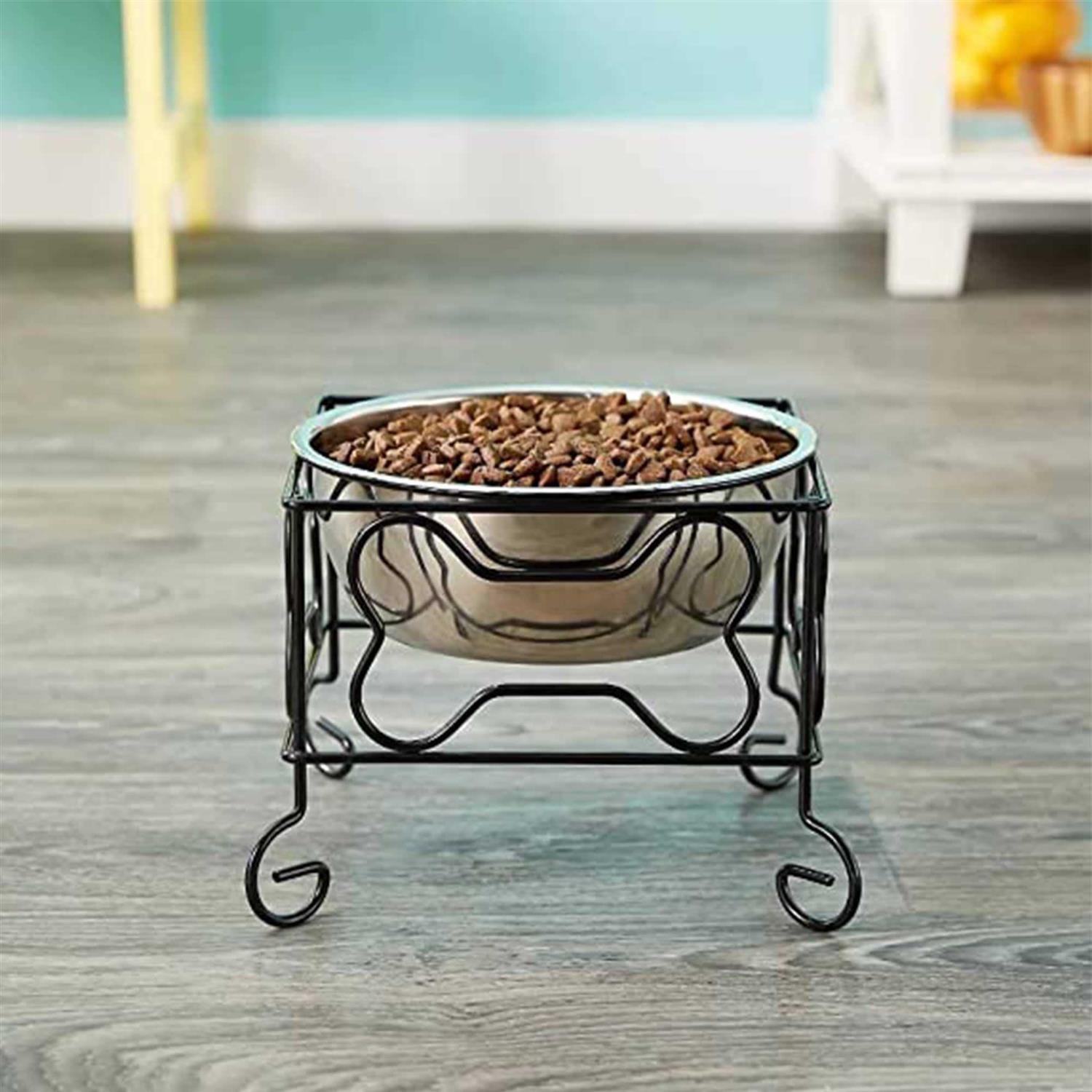 Alternative view of YML Wrought Iron Stand with Single Stainless Steel Feeder Bowl