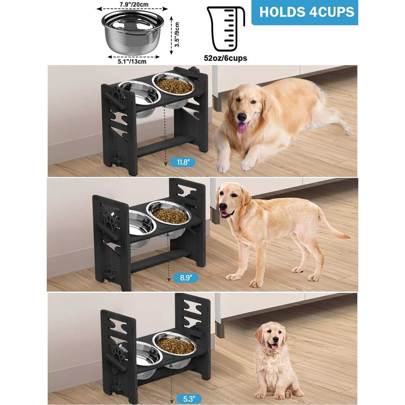 Alternative view of Vantic Elevated Dog Bowls-Adjustable Raised Dog Bowls with Stand for Small Size Dogs and Cats,Durable