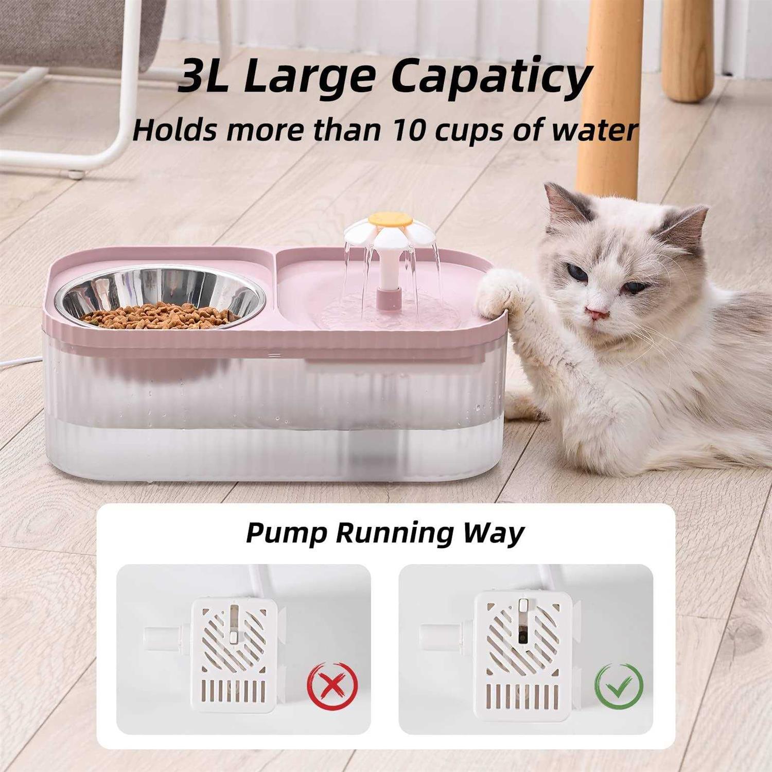Alternative view of JEERAMIA Cat Water Fountain and Food Bowl, 3L/101oz Ultra Quiet Pet Water Dispenser with Smart Pump and 3 Replacement Filters