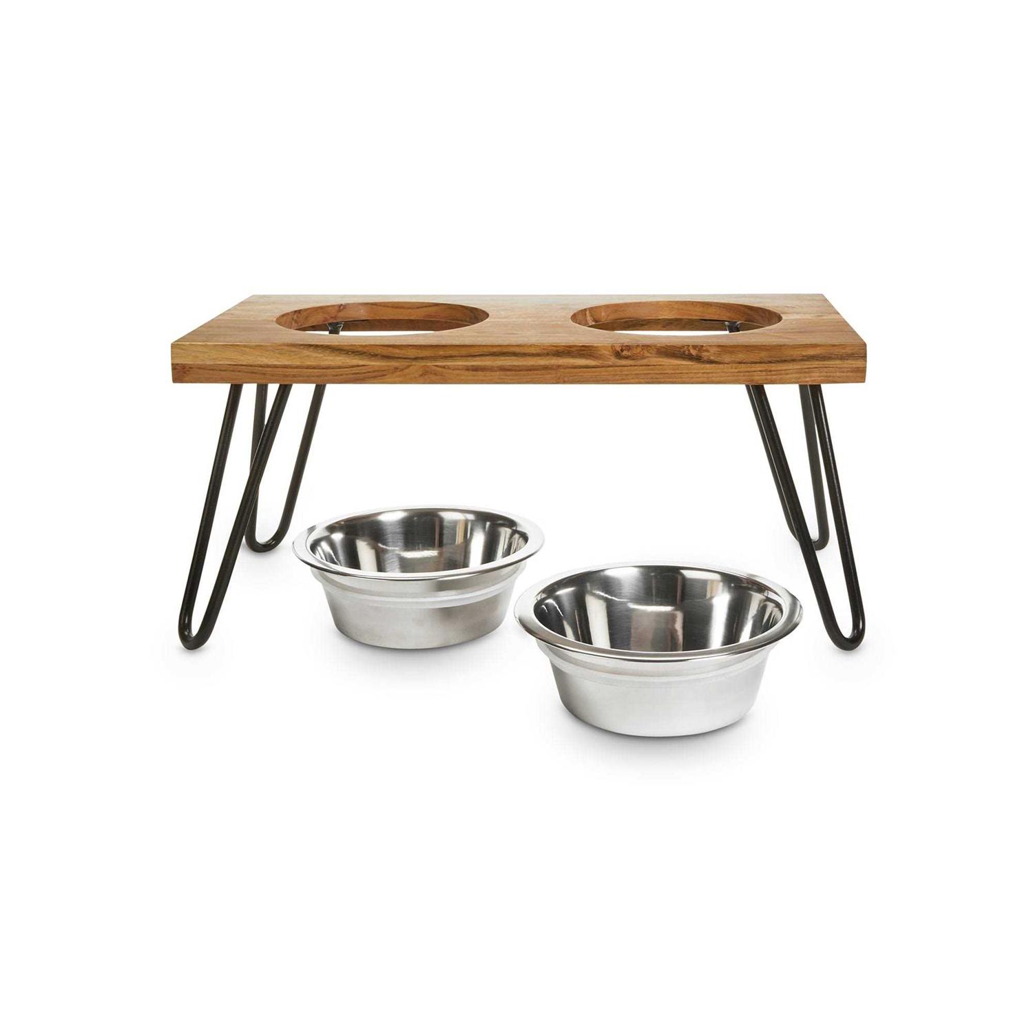 Alternative view of EveryYay Better Together Elevated Wood Double Diner with Stainless-Steel Bowls for Dogs