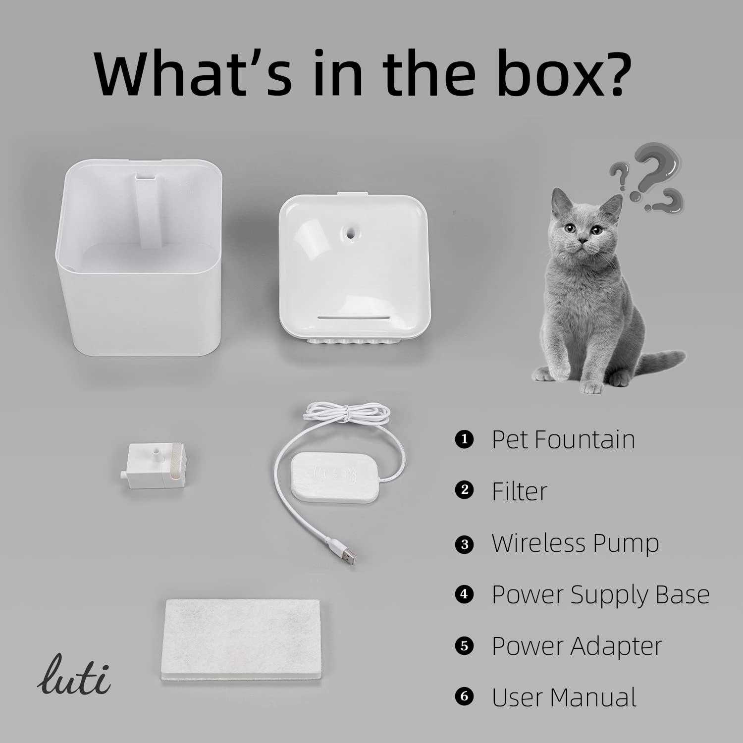 Alternative view of luti cat water fountain wireless,luti pet water fountain for Cats inside with wireless pump,super quiet cat water fountain for cat