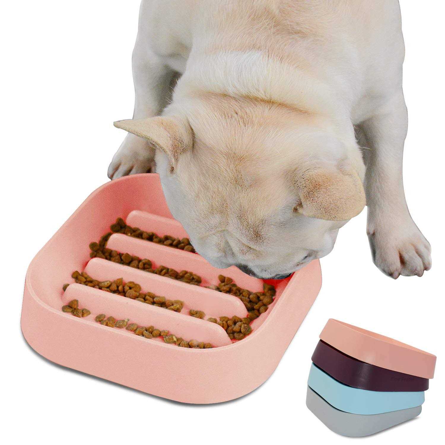 Hifrenchies Healthy Slow Feeding Dog Bowl for French Bulldog -Slow Feeder Dog Bowl No Chocking Dog Cat Food Bowl with Striped Shape Pattern