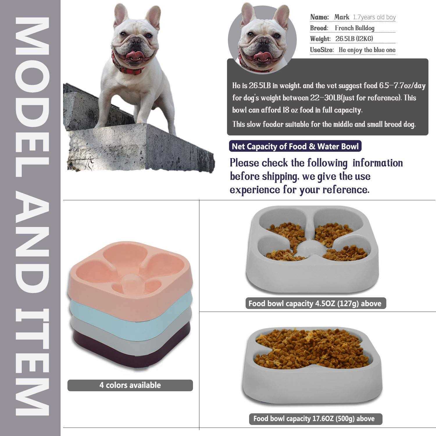 Alternative view of Hifrenchies Healthy Slow Feeding Dog Bowl for French Bulldog -Slow Feeder Dog Bowl No Chocking Dog Cat Food Bowl with Striped Shape Pattern