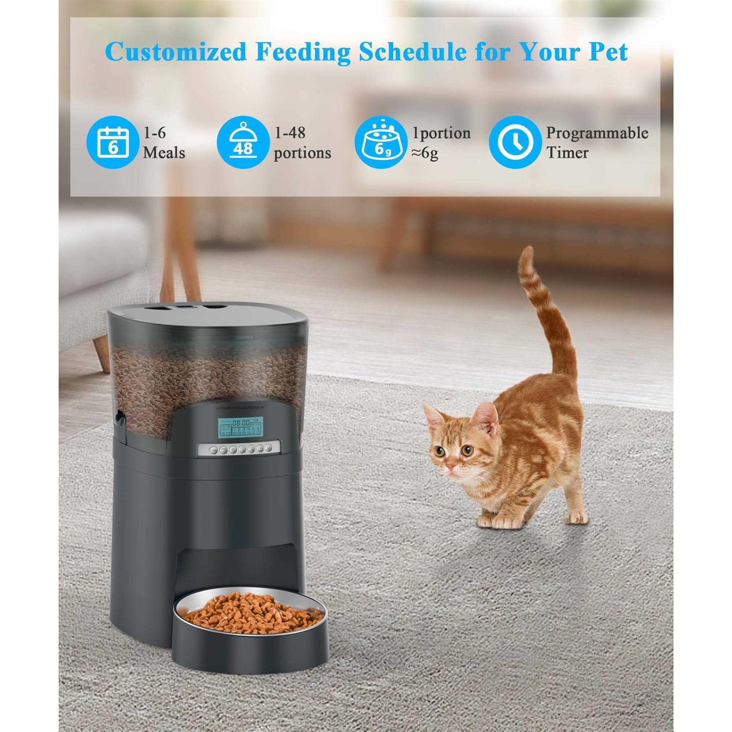 Alternative view of Cat Feeder HoneyGuaridan 4.5l Automatic Pet Feeder for Dogs Food Dispenser Auto Cat Feeder 6 Meal Portion Control