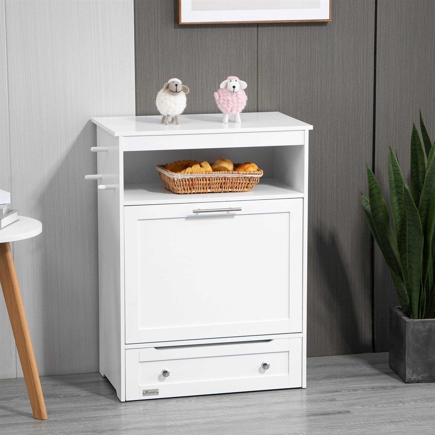 Alternative view of PawHut Pet Feeder Station Storage Cabinet, Dog Food Storage Container with Dog Raised Bowls and Hanger for Feeding & Watering Supplies