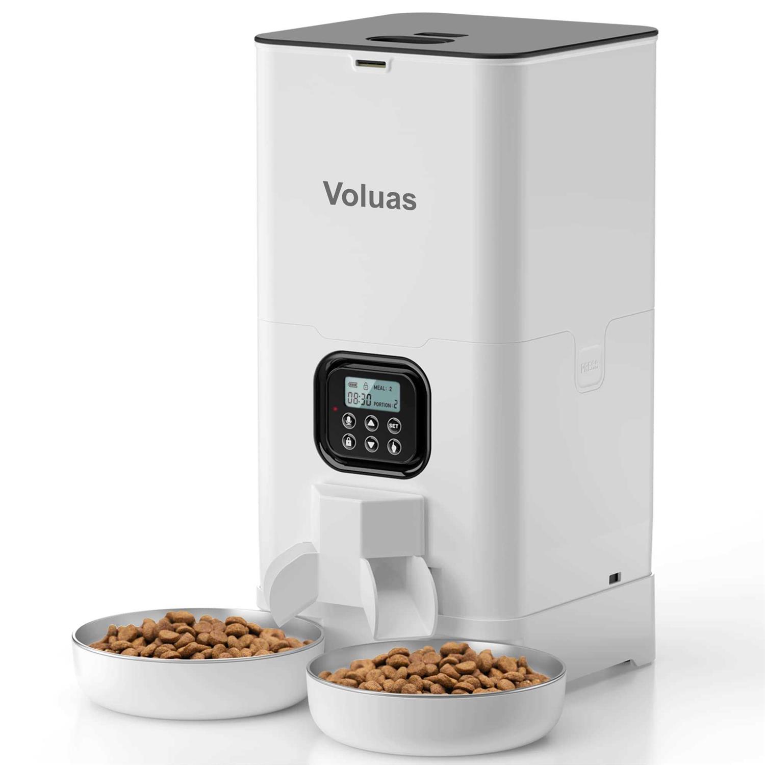 Voluas Automatic Cat Feeders for Two Cats Double Pet Feeder with 2 Stainless Steel Bowls