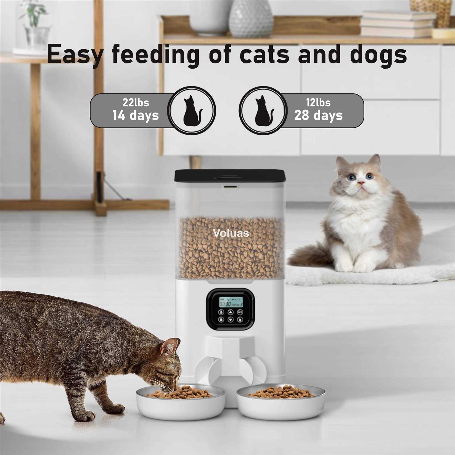 Alternative view of Voluas Automatic Cat Feeders for Two Cats Double Pet Feeder with 2 Stainless Steel Bowls