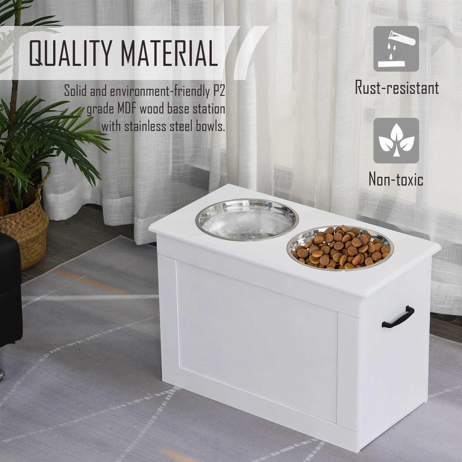 Alternative view of PawHut Raised Pet Feeding Storage Station with 2 Stainless Steel Bowls Base for Large Dogs and Other Large Pets