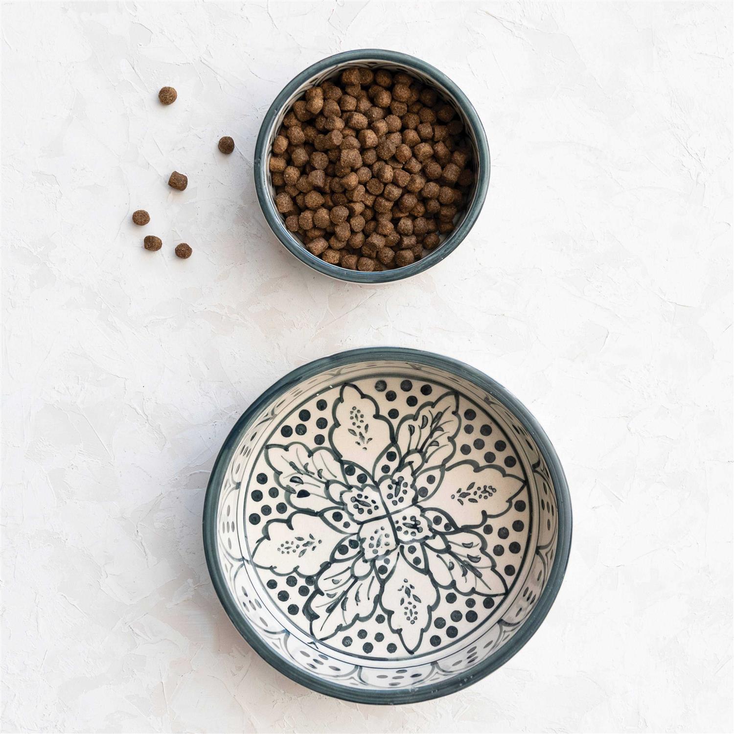 Alternative view of Creative Co-Op Hand-Painted Stoneware Pet Bowl with Botanical Design