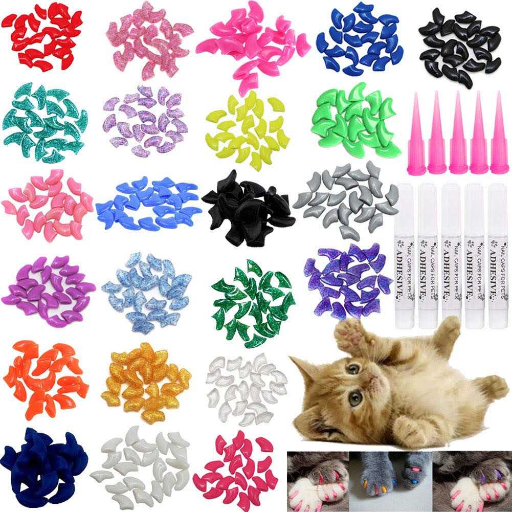 VICTHY Cat Nail Caps Pet Cat Soft Claws Nail Covers Cat Claws with Glue and Applicators Medium