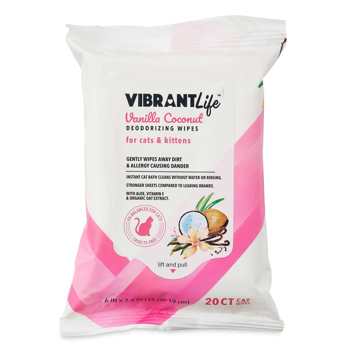 Vibrant Life Vanilla Coconut Deodorizing Wipes for Cats & Kittens