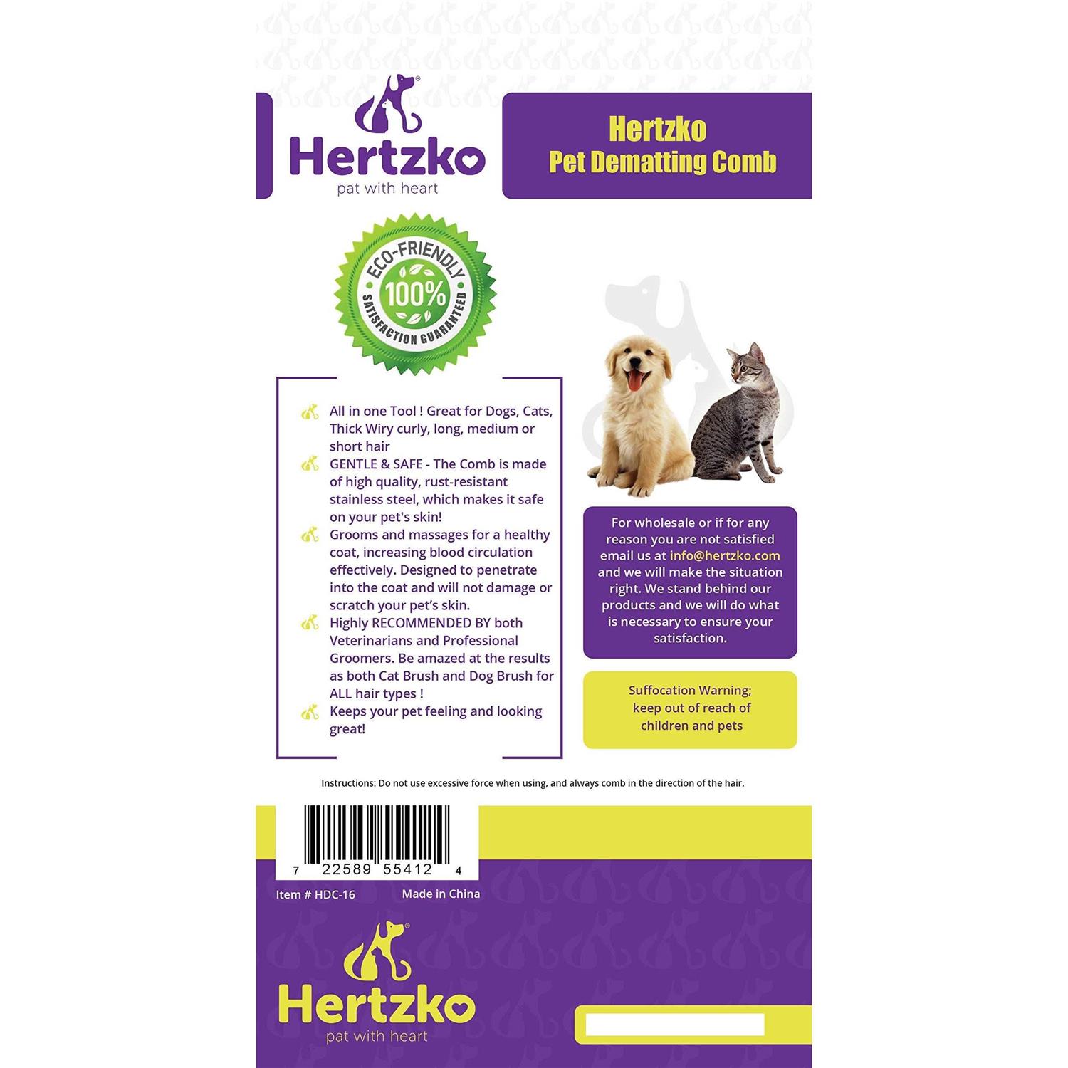 Alternative view of Hertzko Pet Dematting Comb for Dogs Cats Undercoat Rake Grooming Brush with Safety Edges