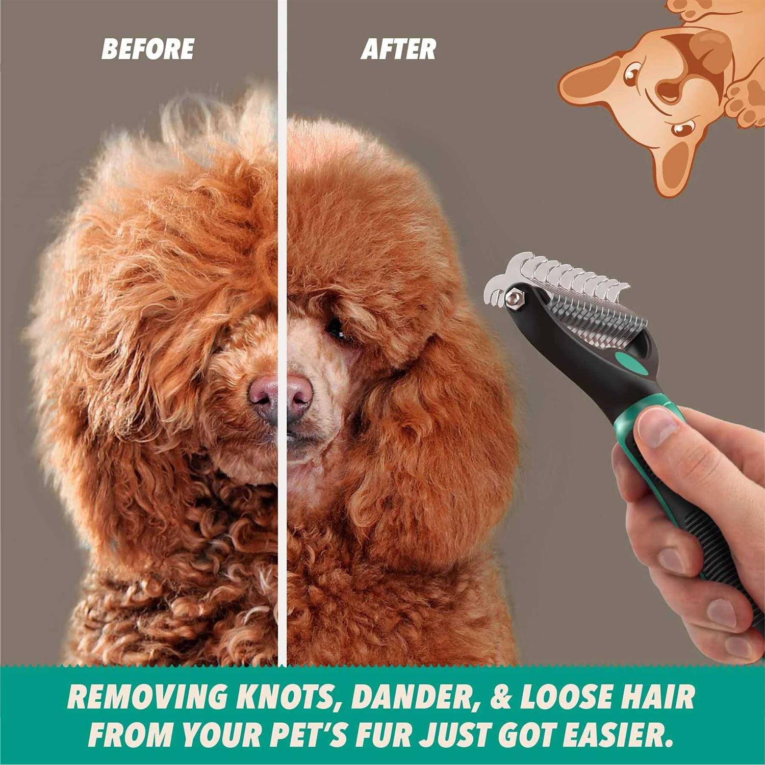 Alternative view of Say Goodbye to Shedding with Ruff 'N Ruffus Professional Double-Sided Undercoat Rake Dog Brush for Dogs & Cats