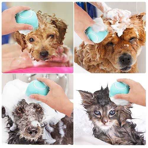 Alternative view of Woleigiao Dog Bath Brush, Pet Massage Brush Shampoo Dispenser, Soft Silicone Brush Rubber Bristle for Dogs and Cats Shower Grooming