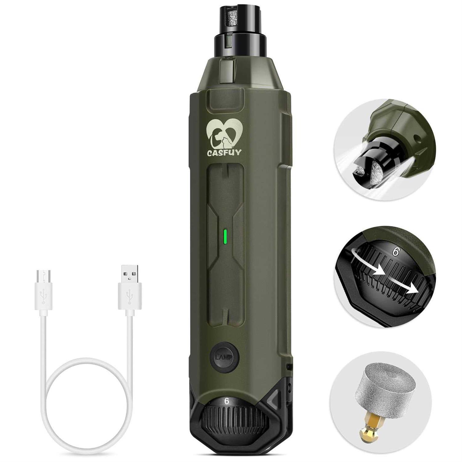 Casfuy 6-Speed Dog Nail Grinder Newest Enhanced Pet Nail Grinder Super Quiet Rechargeable Electric Dog Nail Trimmer Painless Paws Grooming