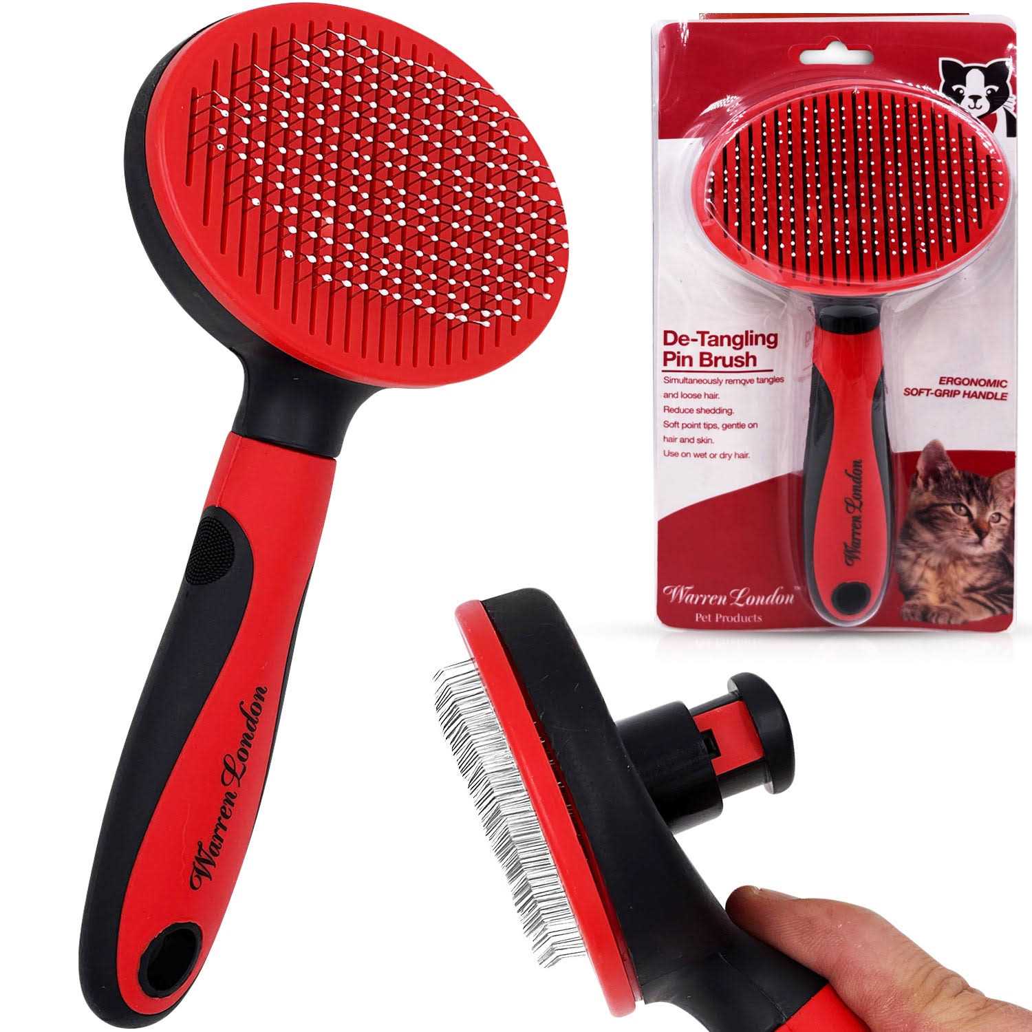 Warren London Cat De-Tangling Pin Brush for Grooming & Shedding