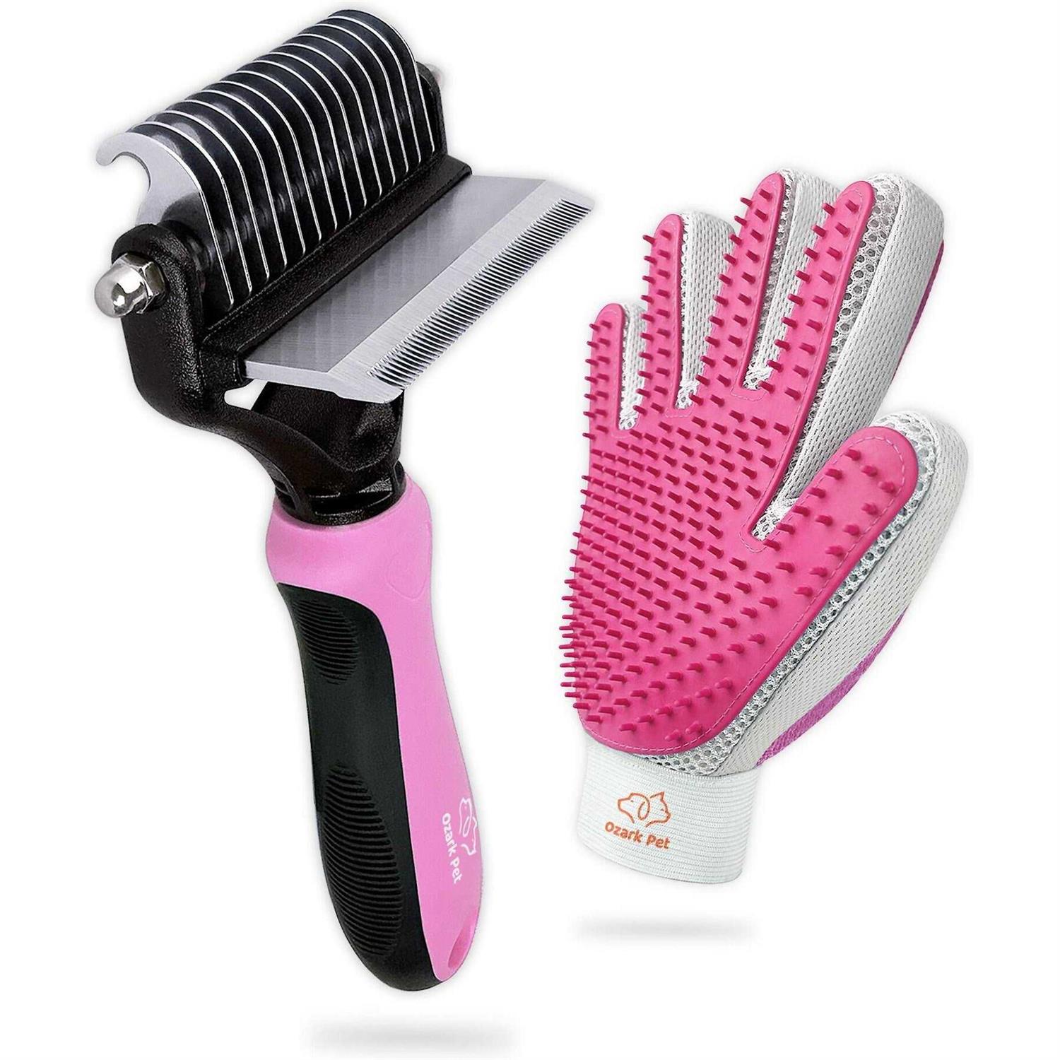 Ozark Pet Dog Brush and Cat Brush-with Deshedding Brush, Dog Dematting Tools and 2 Side Shedding Brush Glove