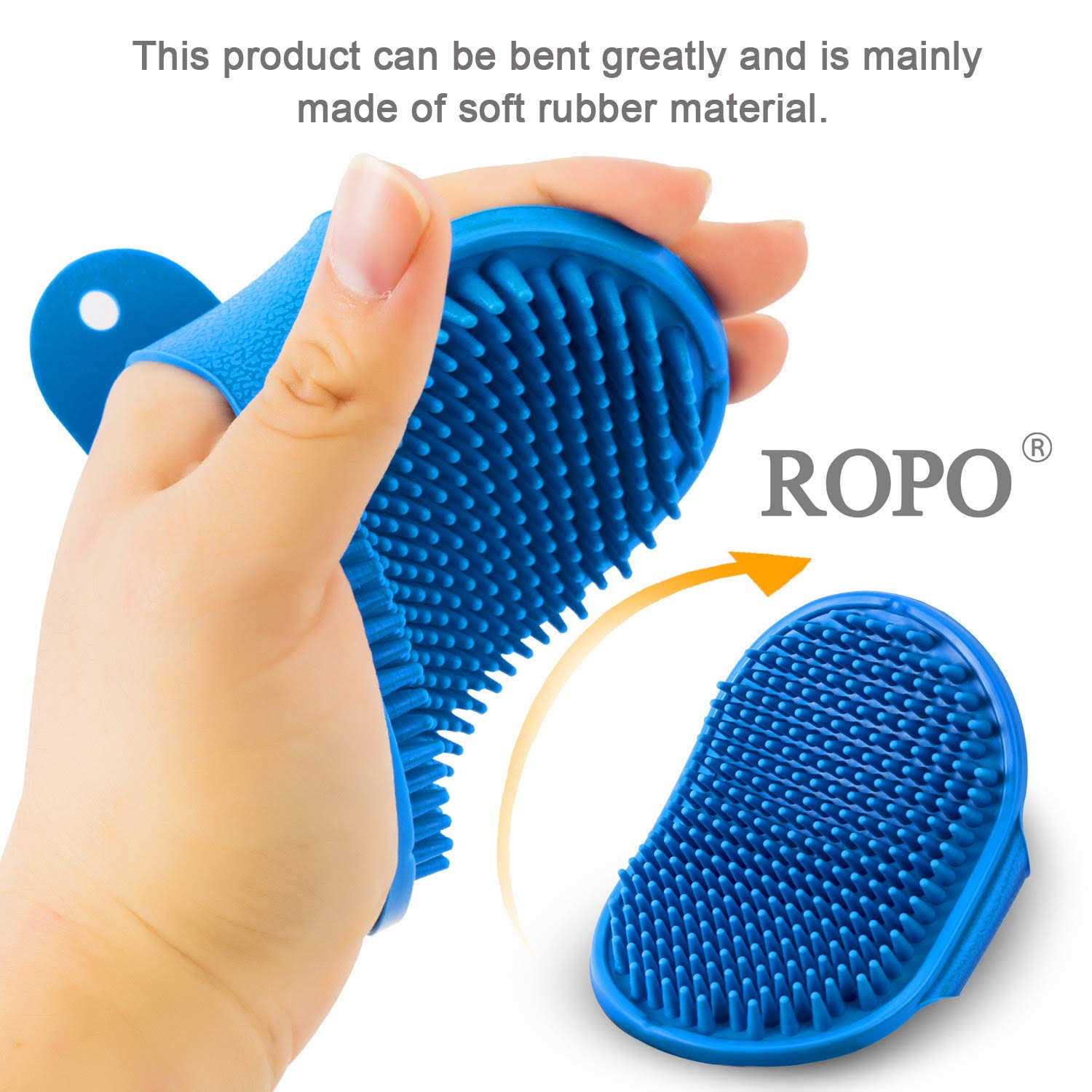 Alternative view of ROPO Dog Grooming Brush, Pet Shampoo Bath Brush Soothing Massage Rubber Comb with Adjustable Ring Handle for Long Short Haired Dogs and Cats 2pcs