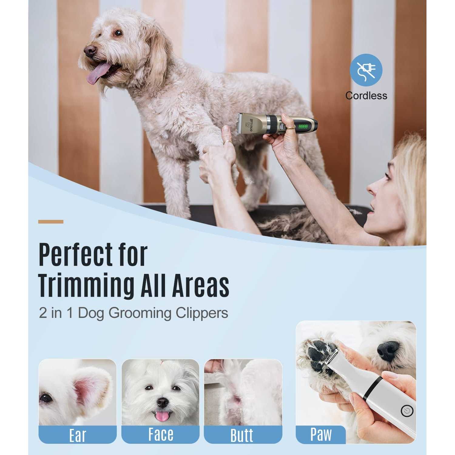 Alternative view of oneisall Dog Clippers and Dog Paw Trimmer Kit 2 in 1 Low Noise Cordless Dog Clippers for Grooming Pet Hair Trimmers for Small and Large Dogs Cats