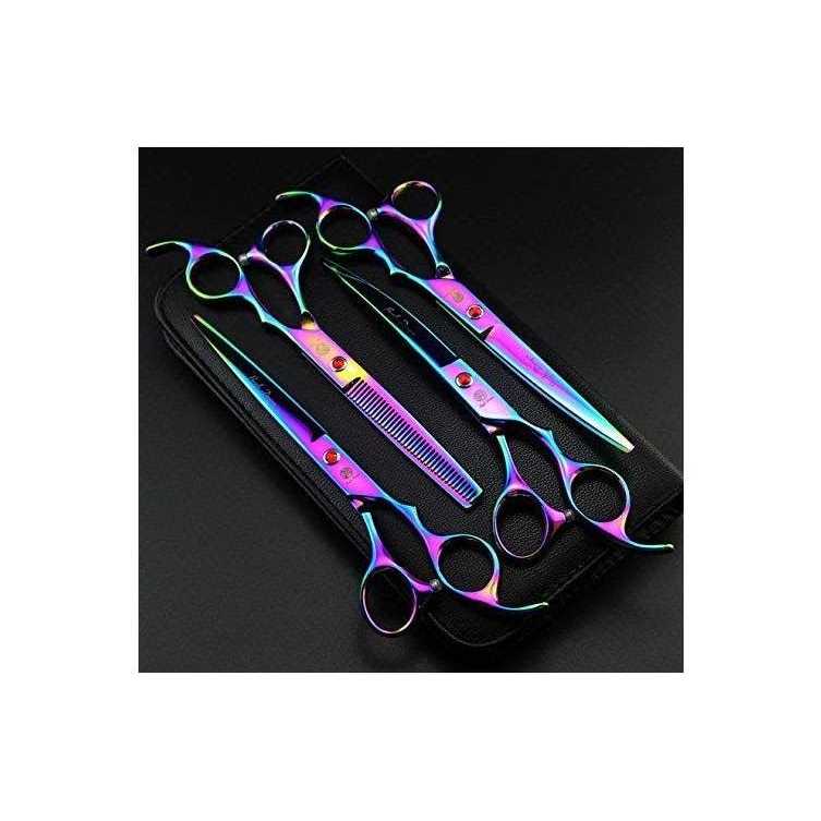 Purple Dragon Professional 7.0 inch 4PCS Pet Grooming Scissors Kit Japan Premium Steel Straight & Curved & Thinning Blade Dog Hair Cutting Shears Set
