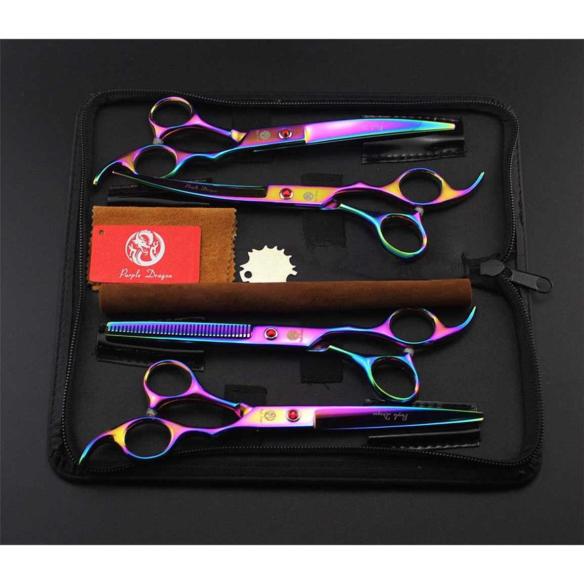 Alternative view of Purple Dragon Professional 7.0 inch 4PCS Pet Grooming Scissors Kit Japan Premium Steel Straight & Curved & Thinning Blade Dog Hair Cutting Shears Set