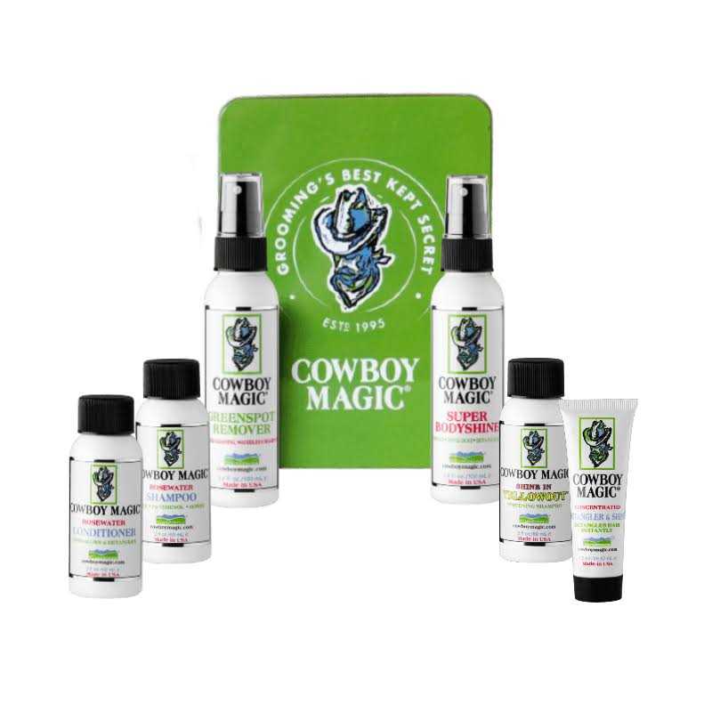 Alternative view of cowboy Magic Shampoo, conditioner, Detangler Shine, Super Bodyshine, and greenspot Remover Sampler Kit