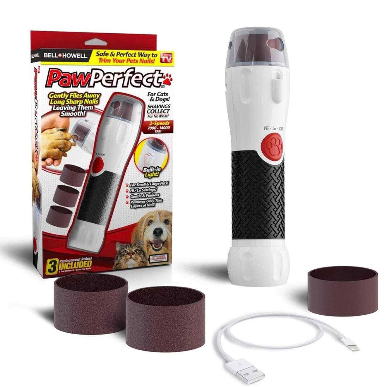 Bell+Howell PAWPERFECT Pet Nail Rotating File with 7000-14000 RPM's, Dog Nail Grinder Gentle and Painless Trimmer in 3 Modes with 3 Replacement