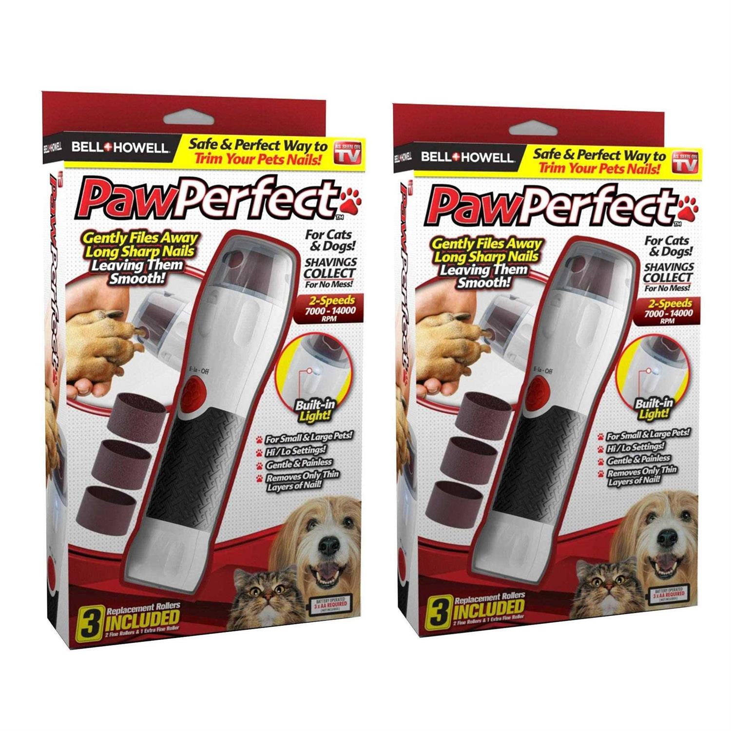 Bell+Howell PAWPERFECT Pet Nail Rotating File with 7000-14000 RPM's, Dog Nail Grinder Gentle and Painless Trimmer in 3 Modes with 3 Replacement