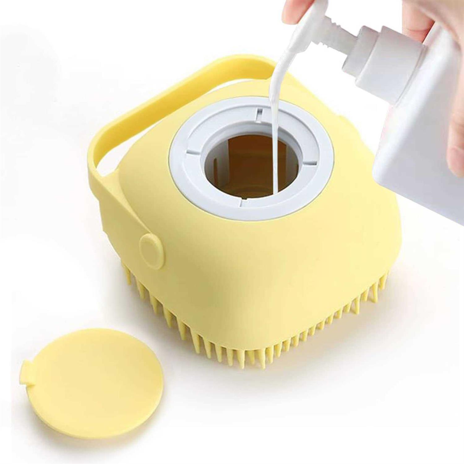 ELEGX Pet Grooming Bath Massage Brush with Soap and Shampoo Dispenser Soft Silicone Bristle for Long Short Haired Dogs Cats Shower
