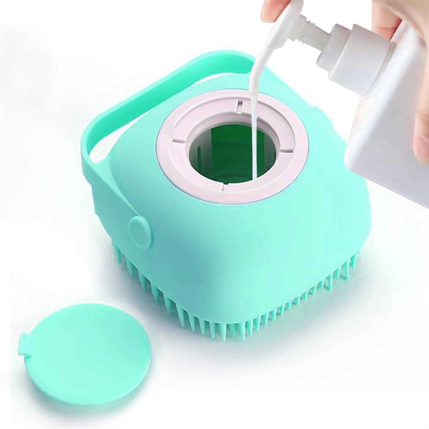 ELEGX Pet Grooming Bath Massage Brush with Soap and Shampoo Dispenser Soft Silicone Bristle for Long Short Haired Dogs Cats Shower