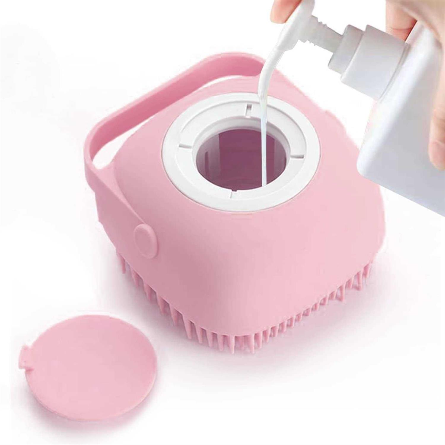 ELEGX Pet Grooming Bath Massage Brush with Soap and Shampoo Dispenser Soft Silicone Bristle for Long Short Haired Dogs Cats Shower
