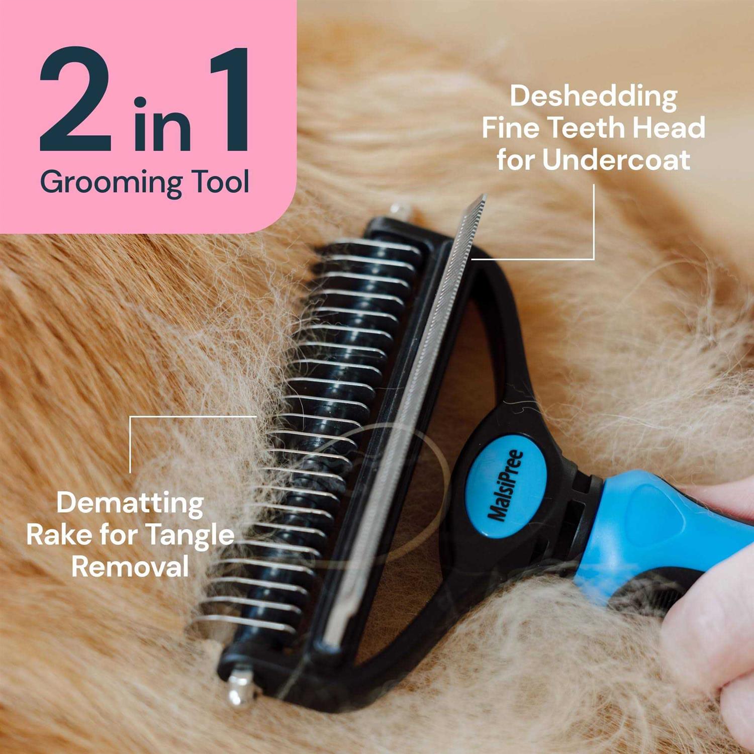 Alternative view of MalsiPree Grooming Brush for Shedding 2 in 1 Deshedding Tool and Undercoat Rake for Long and Short Haired
