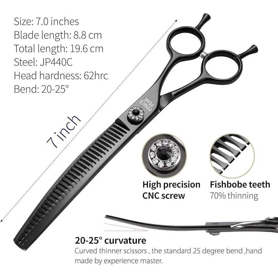 Alternative view of Fenice Peak Professional Dog Grooming Scissors Pet Curved Thinning Shears 7.0'' Extremely Sharp Blades 440C Steel Thinning Scissors Durable Smooth