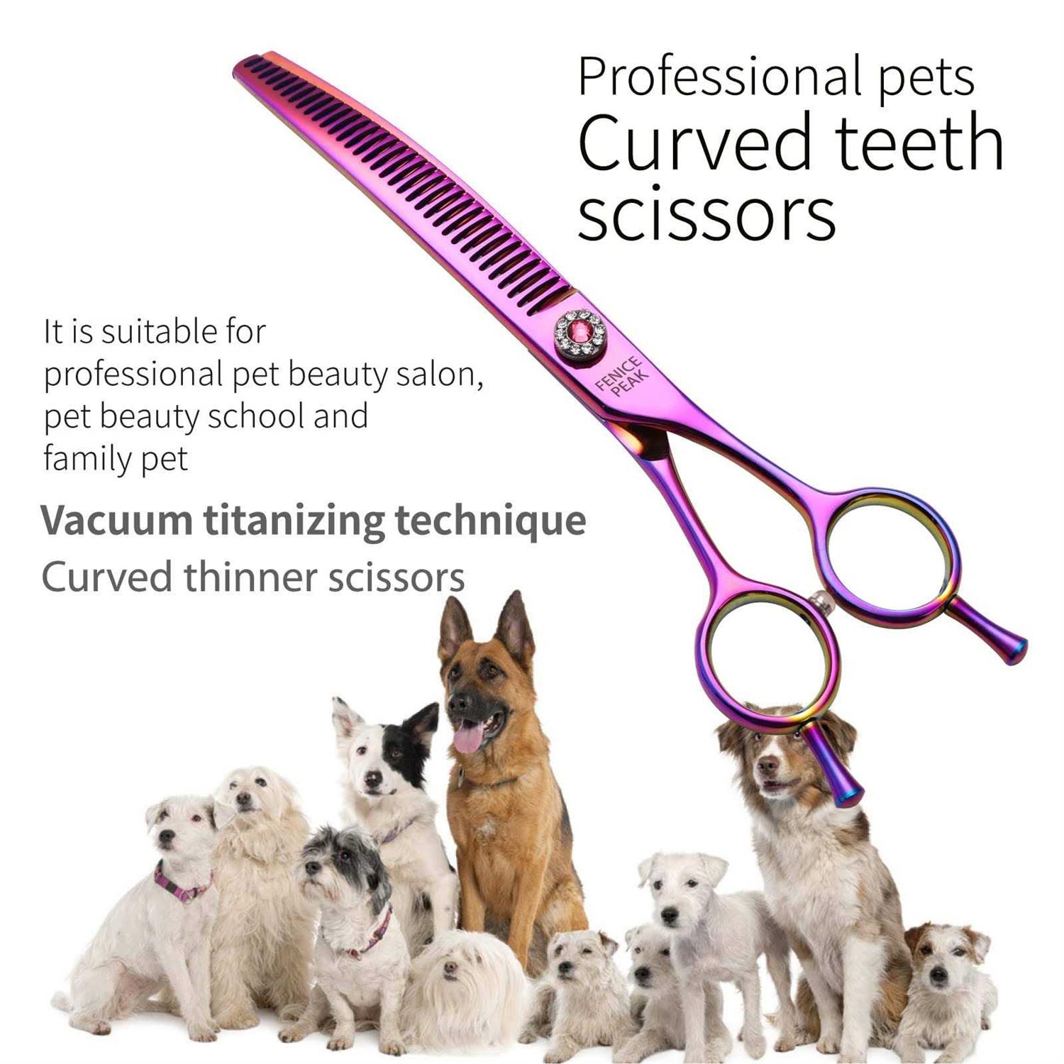 Alternative view of Fenice Peak Professional Dog Grooming Scissors Pet Curved Thinning Shears 7.0'' Extremely Sharp Blades 440C Steel Thinning Scissors Durable Smooth