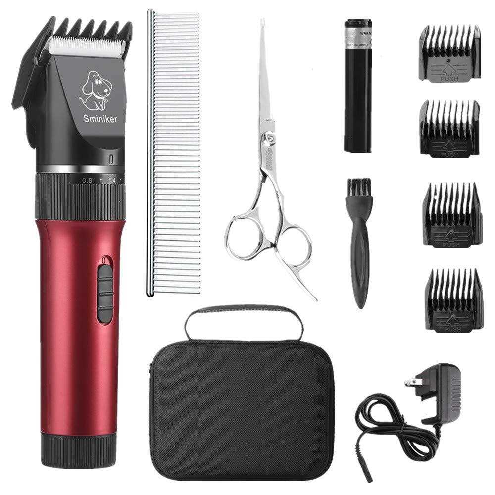 Sminiker Low Noise Cat and Dog Clippers Rechargeable Cordless Pet Clippers Grooming Kit with Storage Bag 5 Speed Professional Animal Clippers Pet Gro