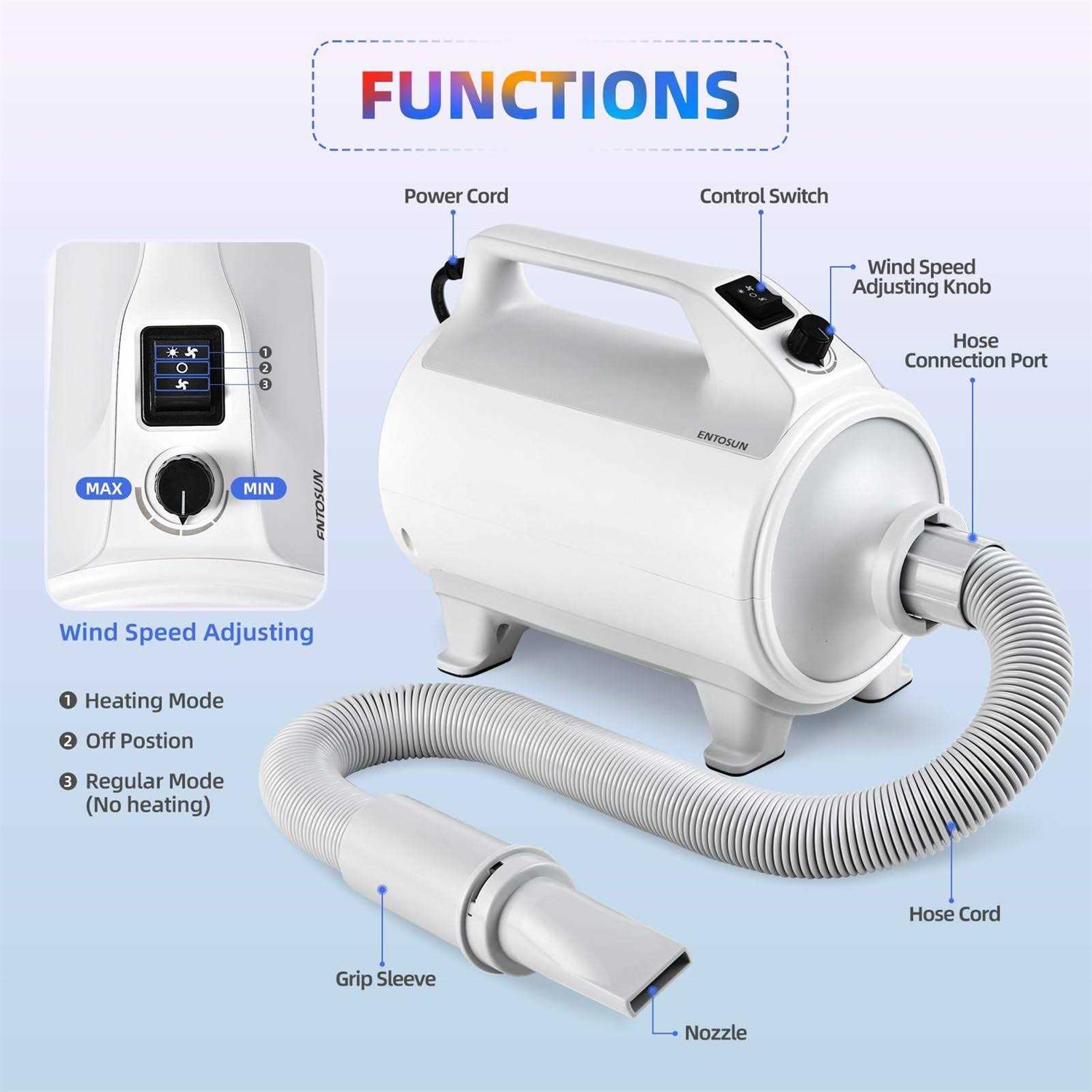 Alternative view of Entosun Dog Dryer, Pet Hair Dryer, 4.3hp/2800W Adjustable Speed and Temperature