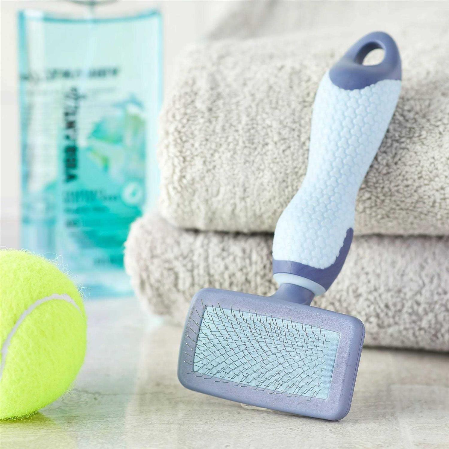 Alternative view of Vibrant Life Plastic Dog Slicker Grooming Brush with a TPR Grip