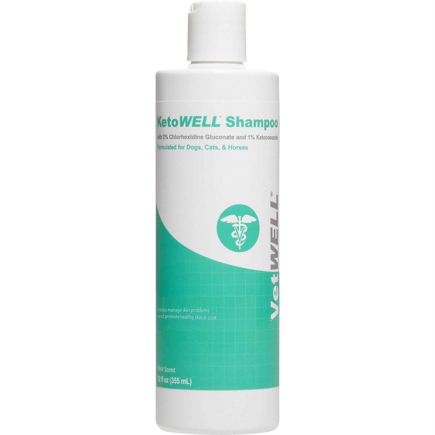 VetWELL Ketoconazole Chlorhexidine Skin Infections Growths Abrasions Acne & Hot Spots Oatmeal & Aloe Mint Scent Medicated Dog & Cat Shampoo