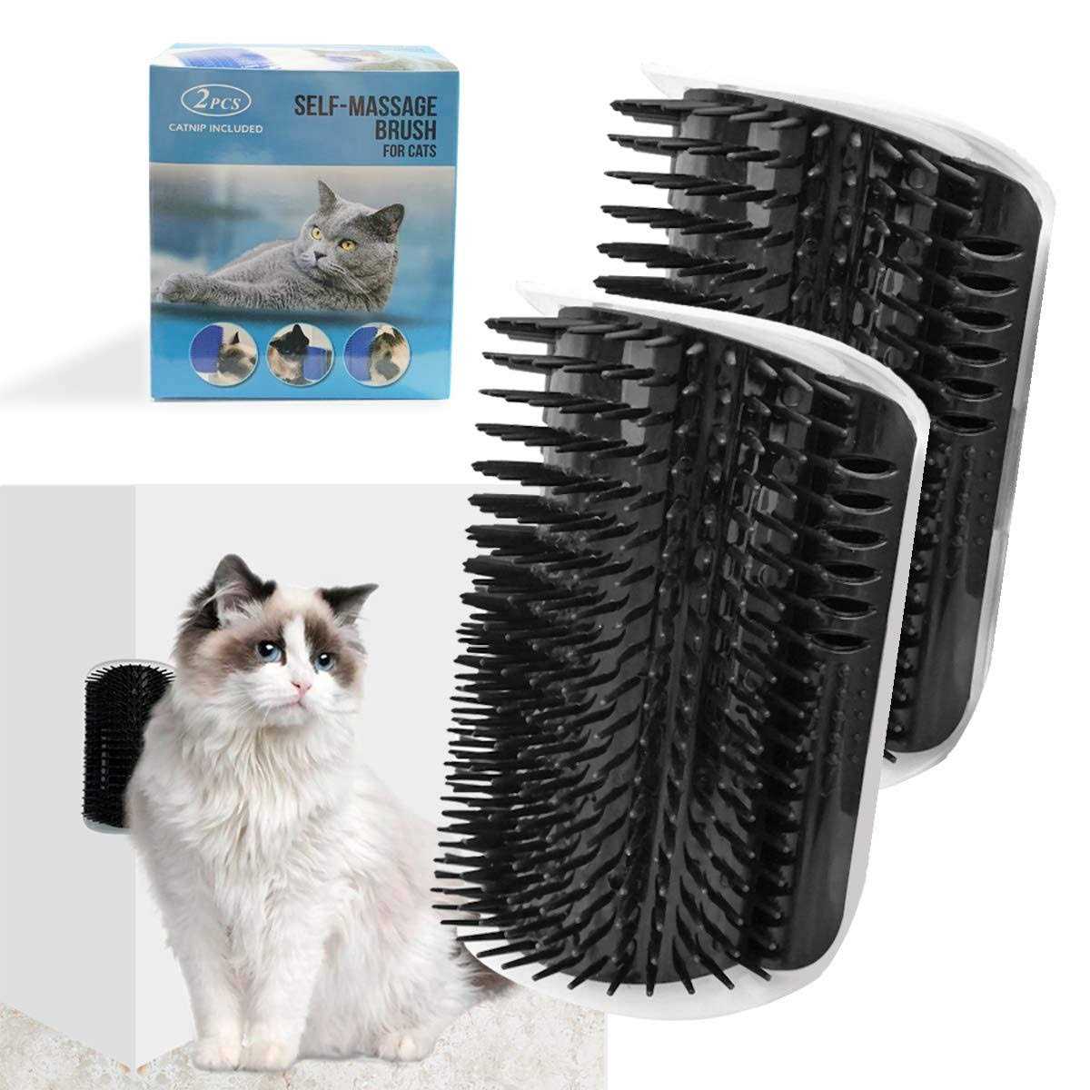2 Pack Corner Brush for Cats Self Groomer Grooming Wall Massage Brush with Catnip Softer Cat Wall Comb Self Massage Tool for Long & Short Fur